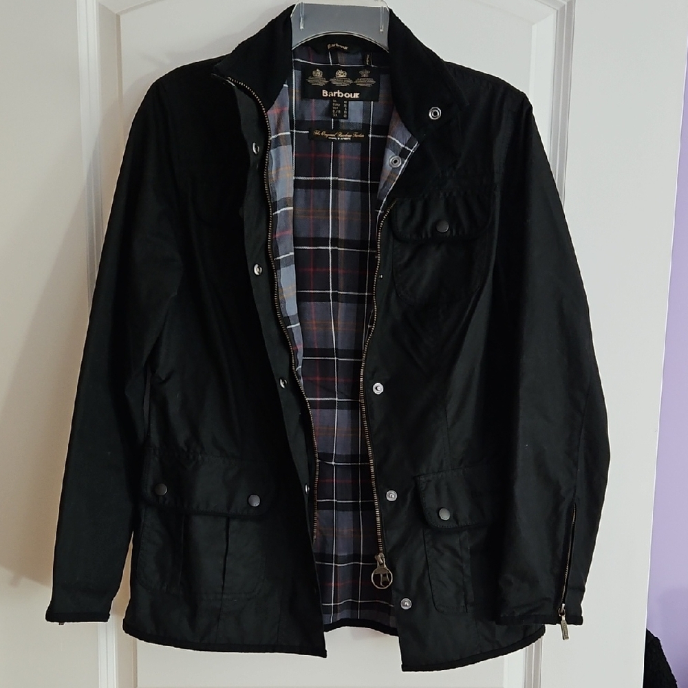 Barbour Black Field Jacket with Plaid Lining